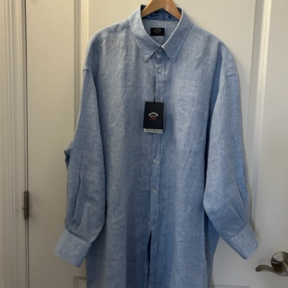 PAUL & SHARK MEN'S LONG SLEEVES LINEN NAVY BLUE SHIRT , USA SIZE 2XL/18
